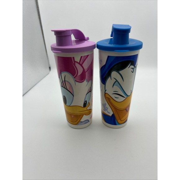 Tupperware Other - Tupperware Disney Donald & Daisy Duck 16oz Tumbler Set Flip Top Lids‎ 2pc
